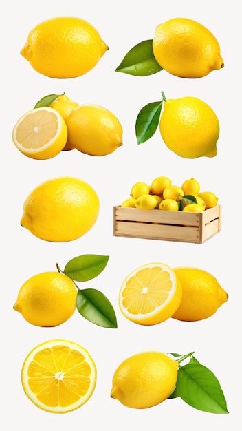 Fresh vibrant yellow lemons collection