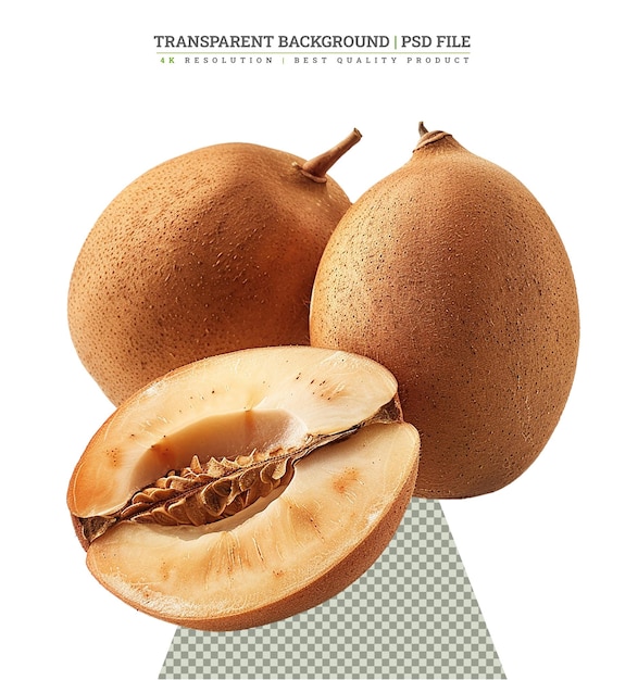 PSD fresh whole and half of sapodilla fruit