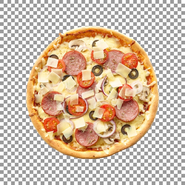 Freshly baked cheese pizza isolated on transparent background