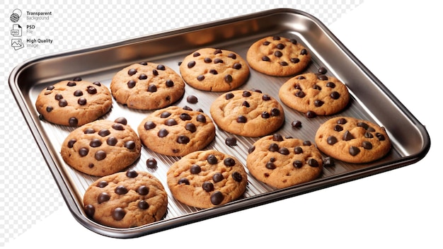 PSD freshly baked chocolate chip cookies on a baking sheet