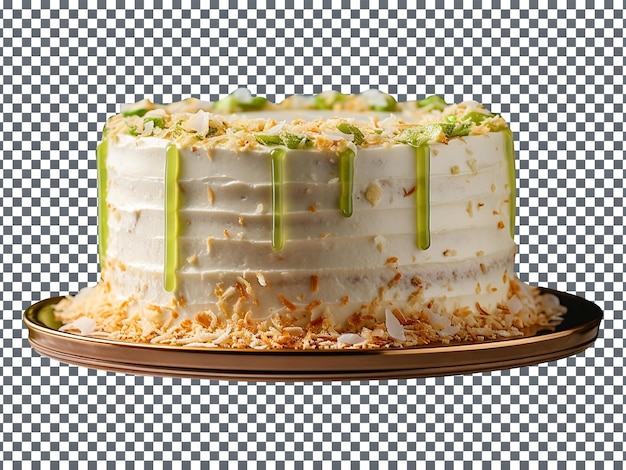 Freshly baked coconut lime cake isolated on transparent background