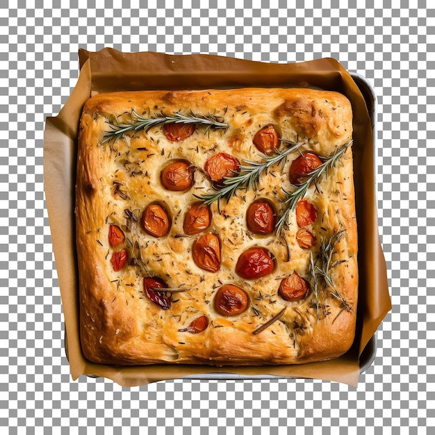 Freshly baked focaccia bread isolated on transparent background