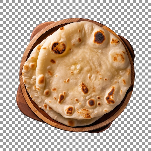 Freshly baked naan bread isolated on transparent background