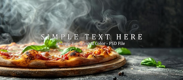 PSD freshly baked pizza with steaming hot cheese and basil