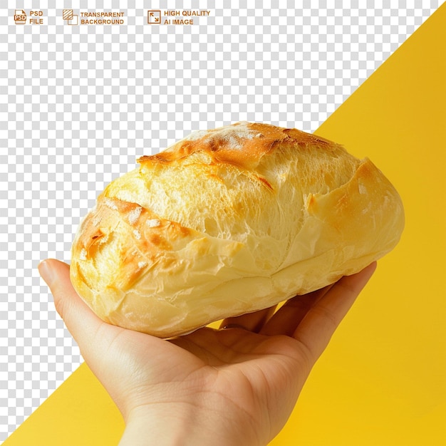 Freshly baked round bread in hand isolated on transparent background png