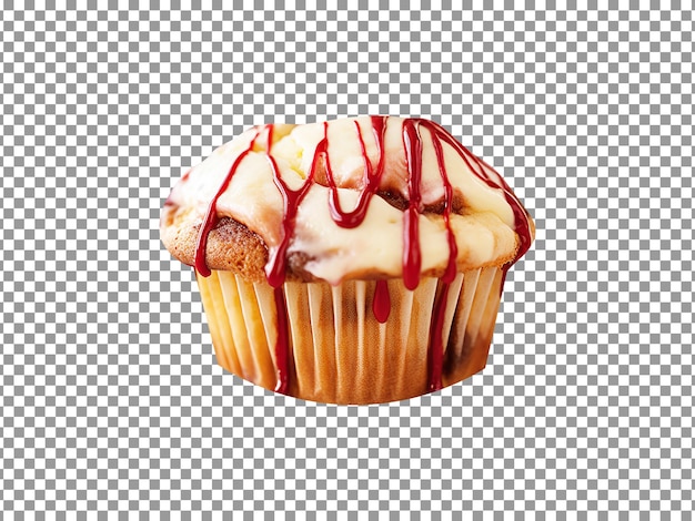 Freshly baked white chocolate strawberry muffin isolated on transparent background