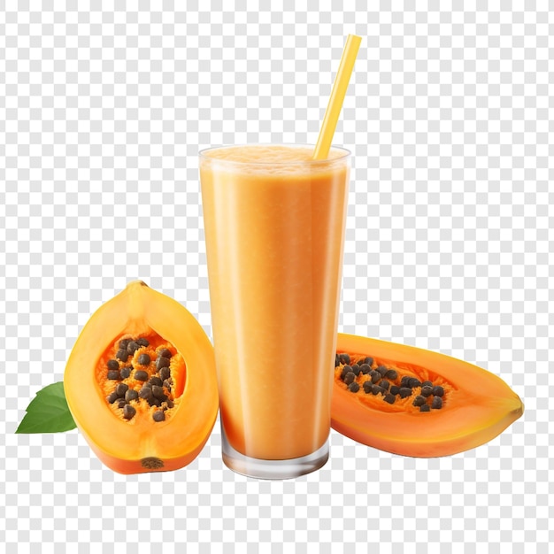 Freshly made papaya smoothie isolated on transparent background