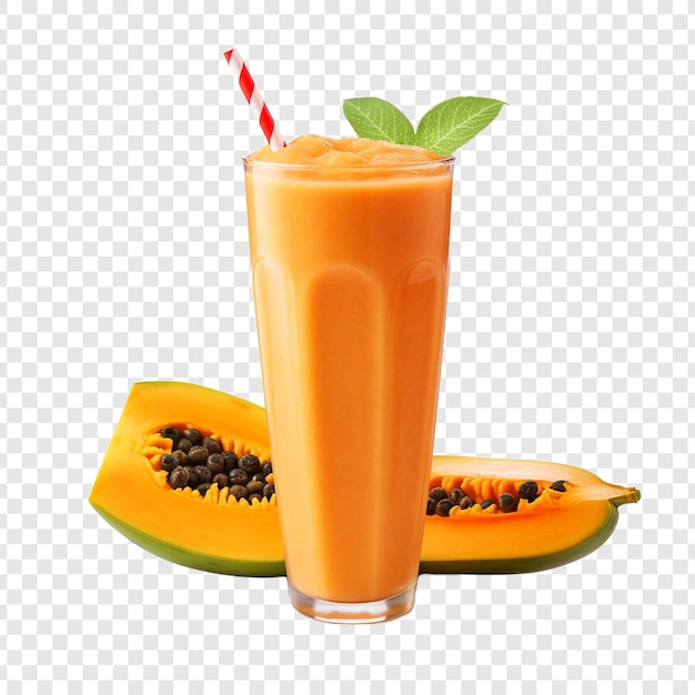 Freshly made papaya smoothie isolated on transparent background