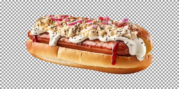 Freshly made Seattle style hotdog isolated on transparent background