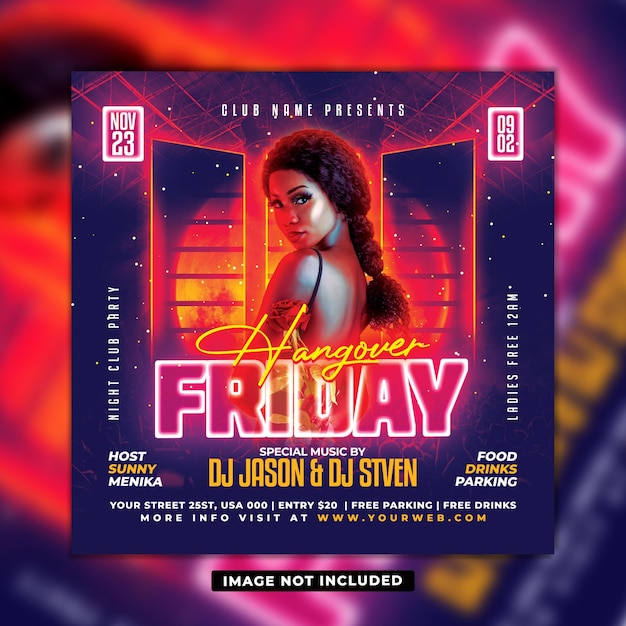 Friday after party night club dj party flyer poster template