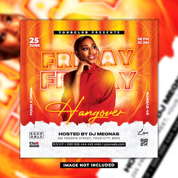 Friday after party night club dj party flyer poster template