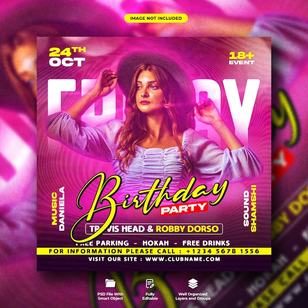 Friday birthday party flyer and social media post template