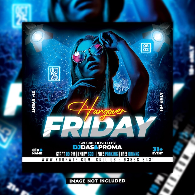 Friday Club dj party flyer social media post and web banner