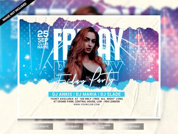 Friday club night horizontal party flyer template