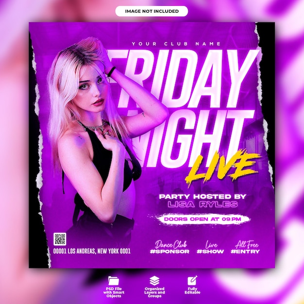 Friday club night party flyer and social media post template