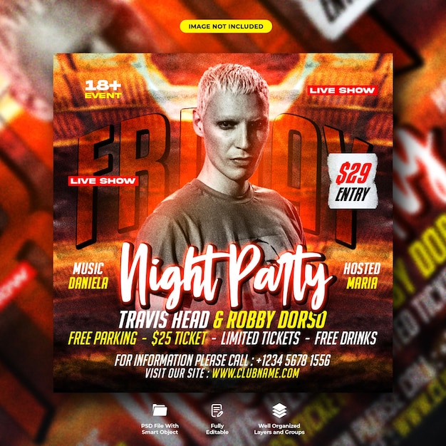 Friday dj club night party flyer and social media web banner template