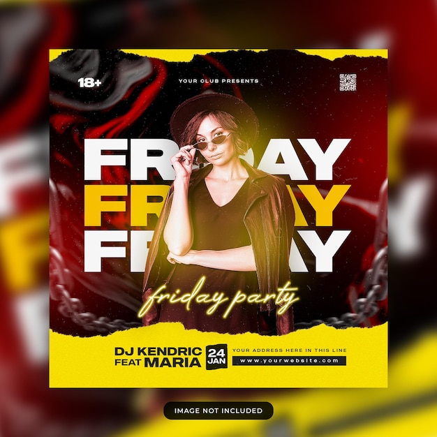 Friday dj club party flyer social media square banner template