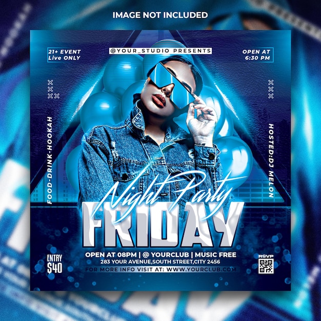 Friday hangover dj night club party flyer social media template