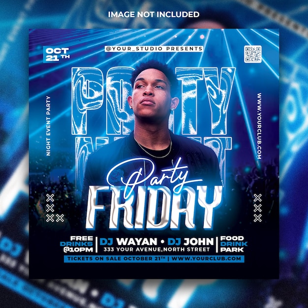 Friday hangover dj night club party flyer social media template