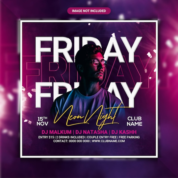 Friday neon club party flyer template