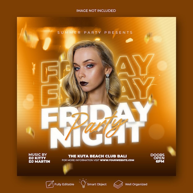 Friday night party flyer social media post web banner