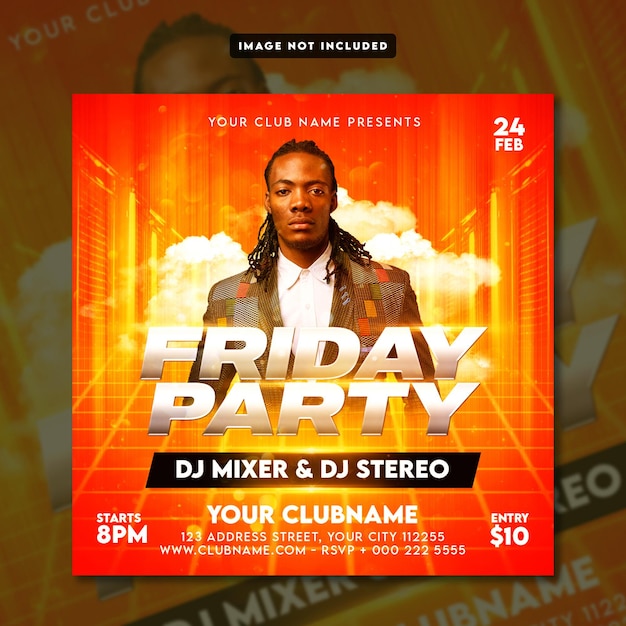 Friday party flyer social media post and web banner