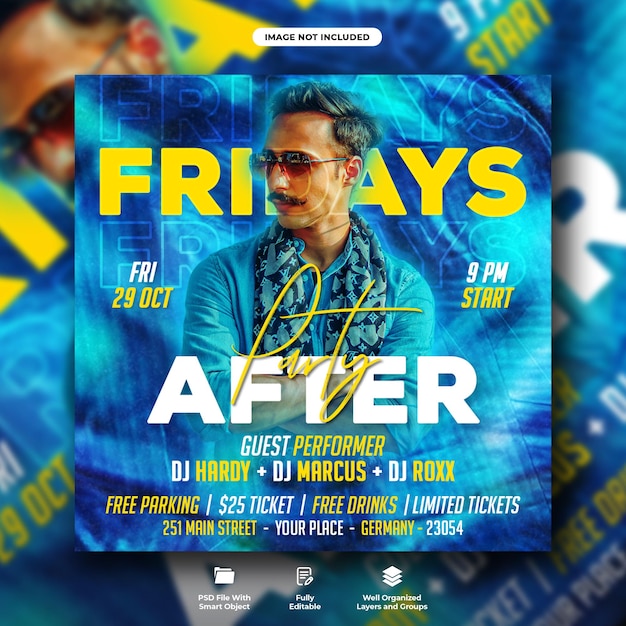 Fridays after night party flyer and social media post template