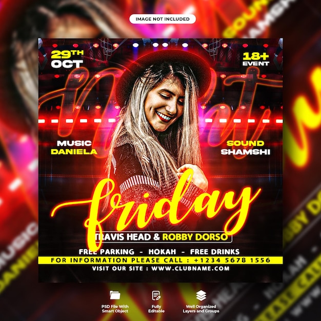 Fridays dj club flyer and social media web banner template