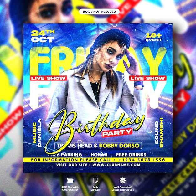 Fridays dj club night party flyer and social media web banner template