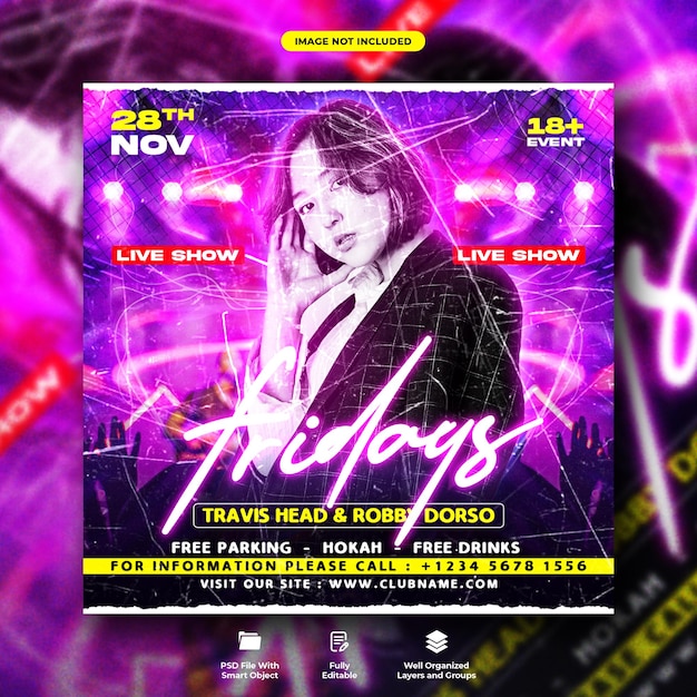 Fridays ladies night party flyer and social media web banner