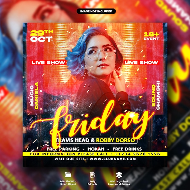 Fridays night party flyer and social media post banner template