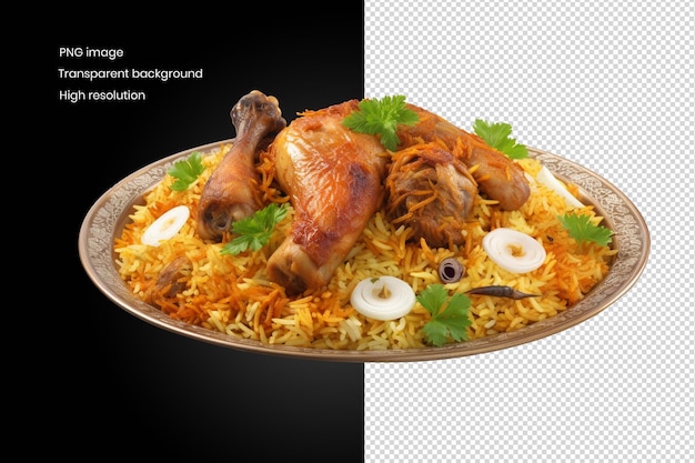 Fried chicken biryani with drumsticks on savannah plate