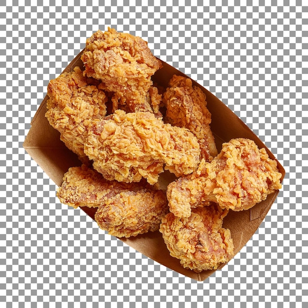 Fried chicken in a brown paper bag with transparent background