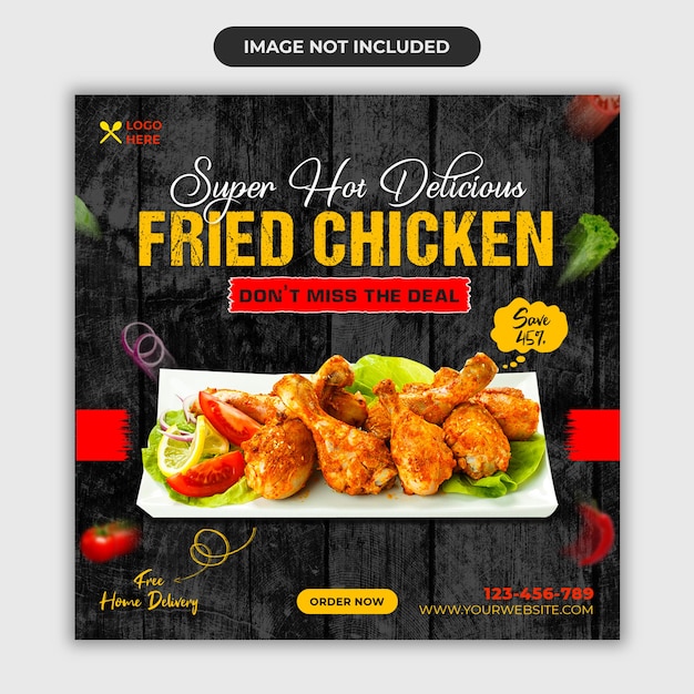 Fried chicken food menu and restaurant social media post banner template