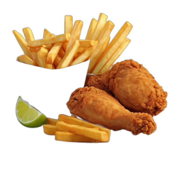 Fried chicken meal PSD on a white background