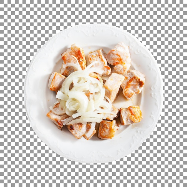 Fried chicken pieces with vegetables on transparent background