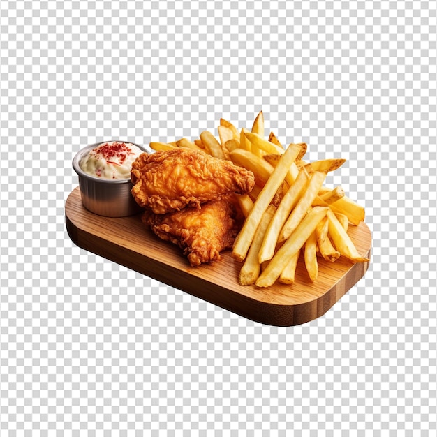 Fried chicken with french fries on transparent background