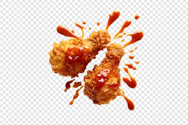 PSD fried chicken with sauce isolated on a transparent background