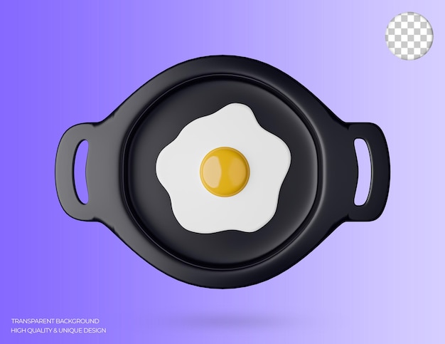 Fried egg on frying pan 3d icon. Quick cooked breakfast. Omelet on skillet