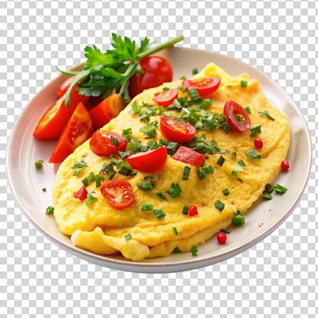 PSD a fried egg with tomatoes and parsley on top on transparent background