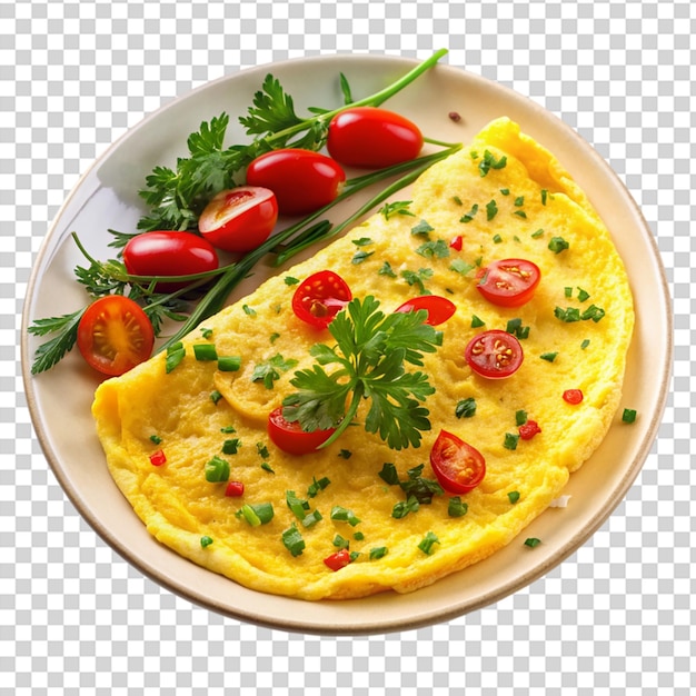 PSD a fried egg with tomatoes and parsley on top on transparent background