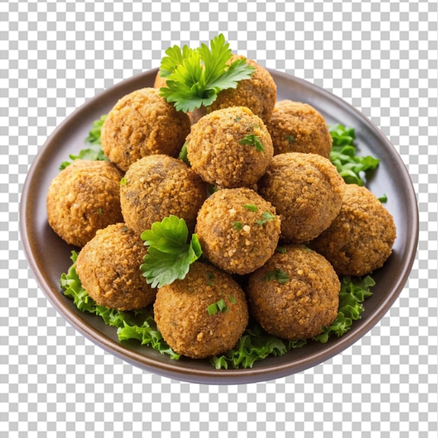 PSD fried falafel balls on white plate isolated on transparent background