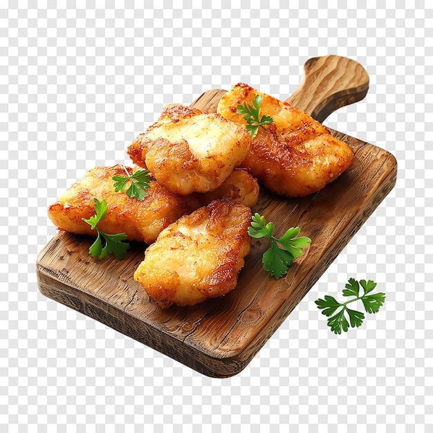 Fried fish fillet nuggets isolated on a transparent background