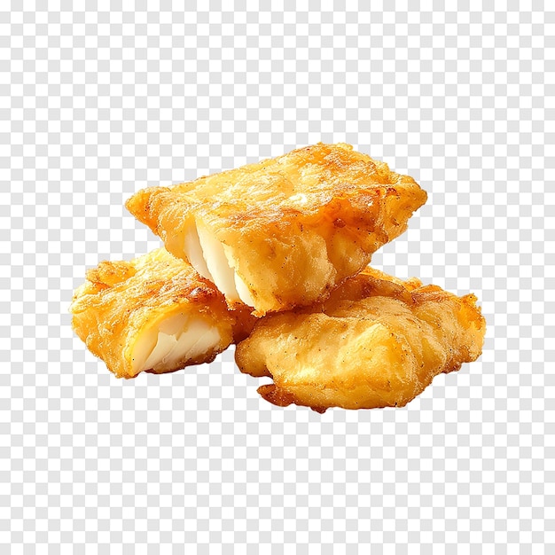 Fried fish fillet nuggets isolated on a transparent background