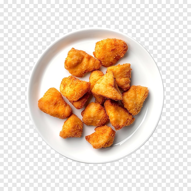 Fried fish fillet nuggets isolated on a transparent background