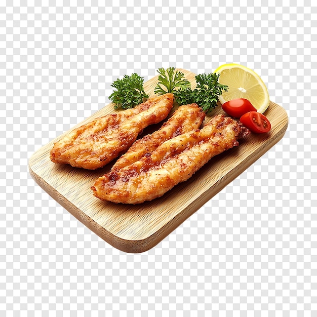 Fried fish piece steaks isolated on a transparent background