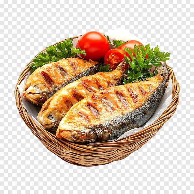 PSD fried fish piece steaks isolated on a transparent background