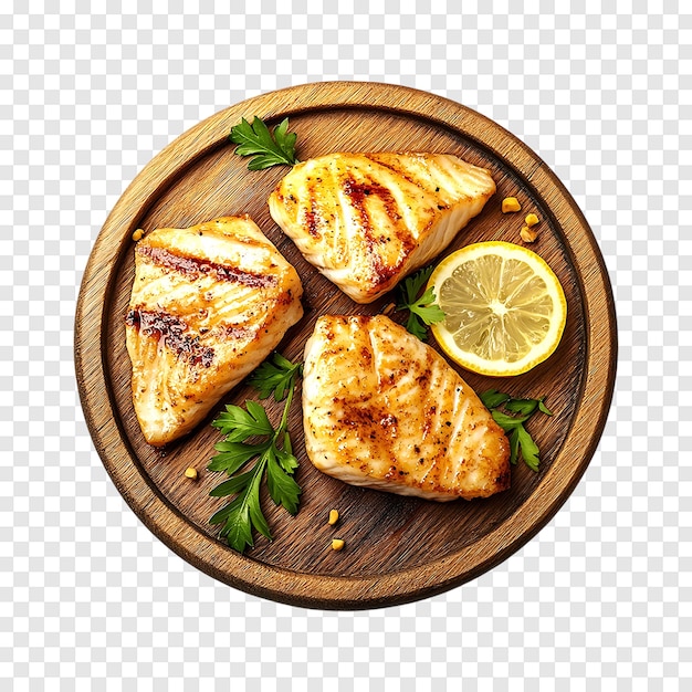 PSD fried fish piece steaks isolated on a transparent background