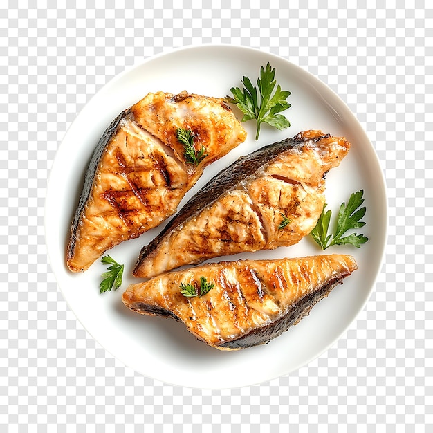 PSD fried fish piece steaks isolated on a transparent background