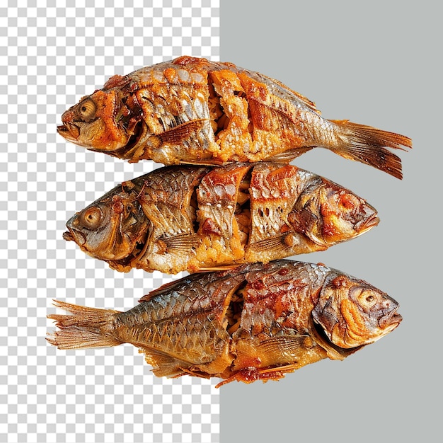 PSD fried fish in plate png isolated on transparent background